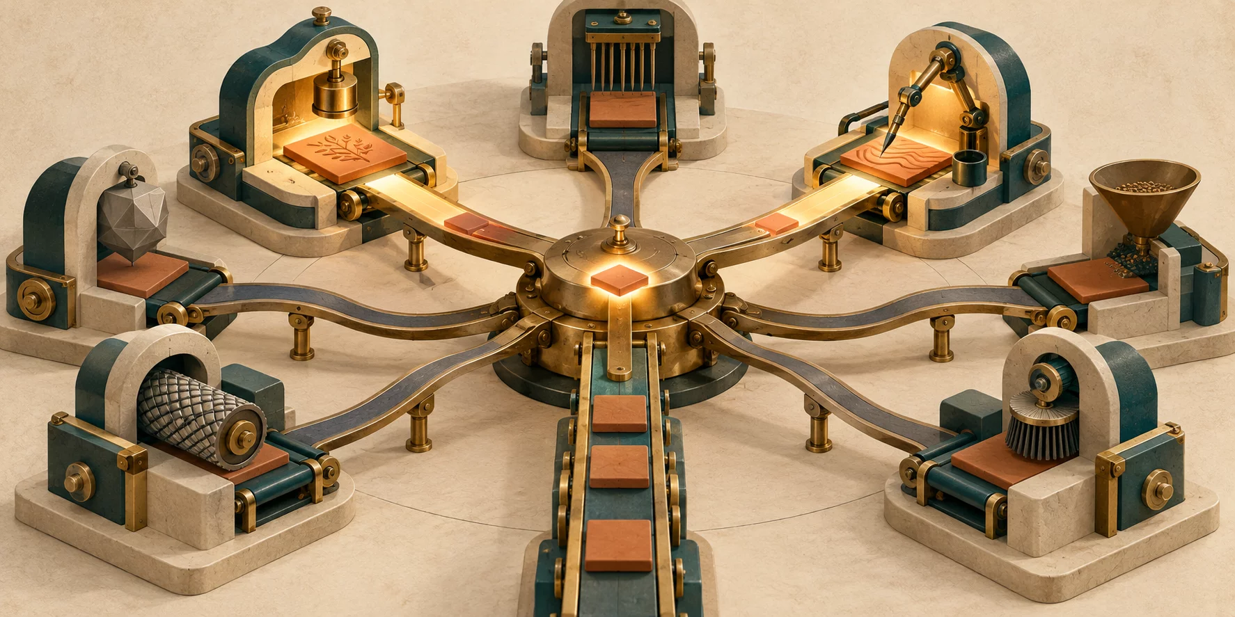 A central device sends a tile toward two active stations among several stations.